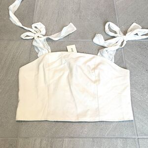 White XL Tie Strap Shoulder Cropped Top Nwt